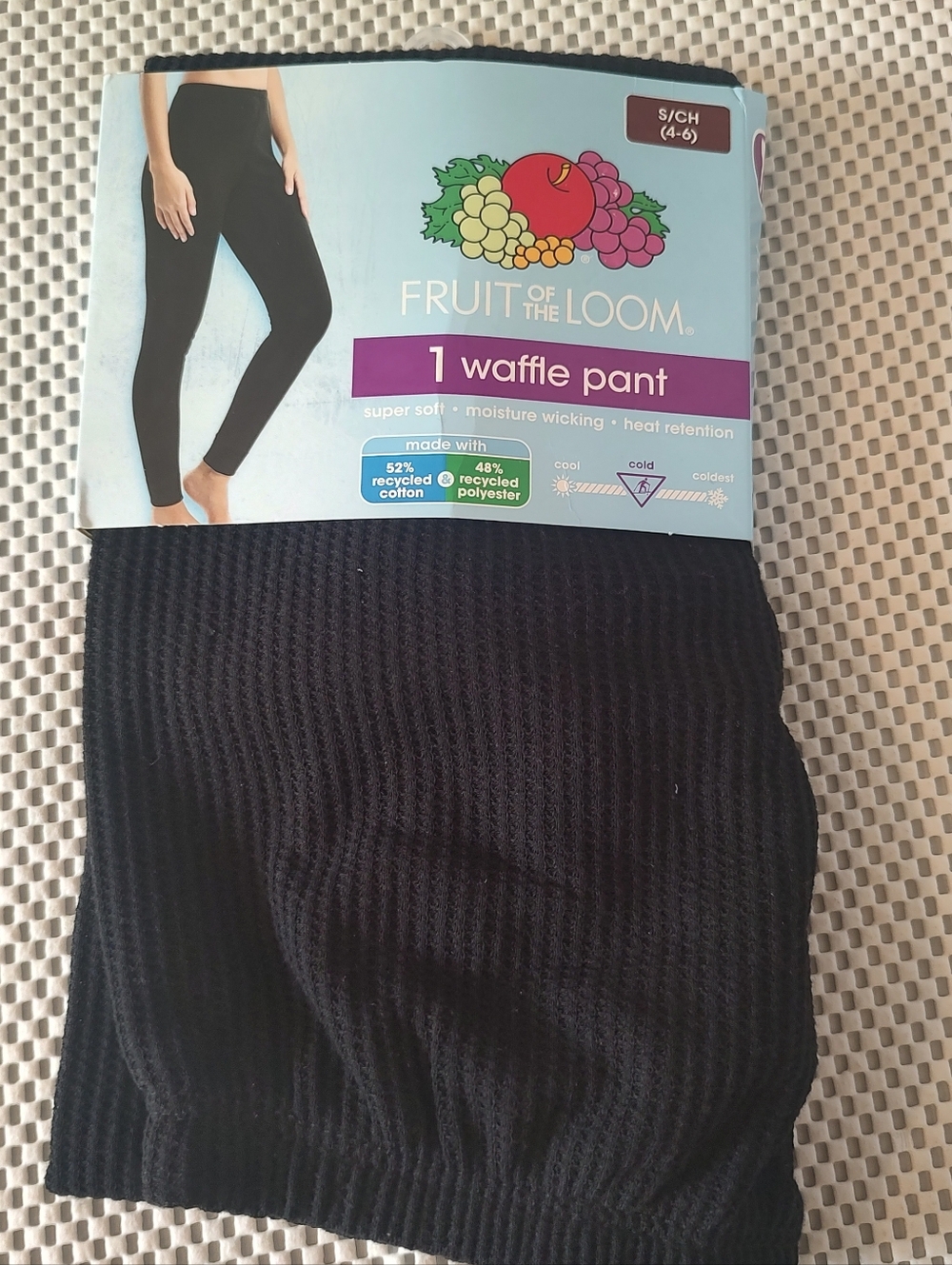 Fruit of the Loom Women's Size S (4-6) Recycled Waffle Thermal Bottom NWT Black